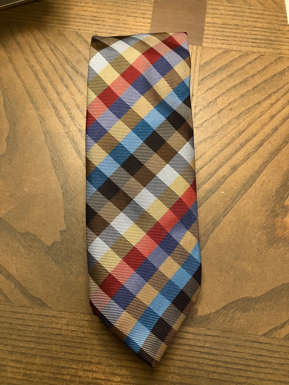 Thomas Pink silk Multicolor Plaid Tie in Blue, Red, Brown, Tan